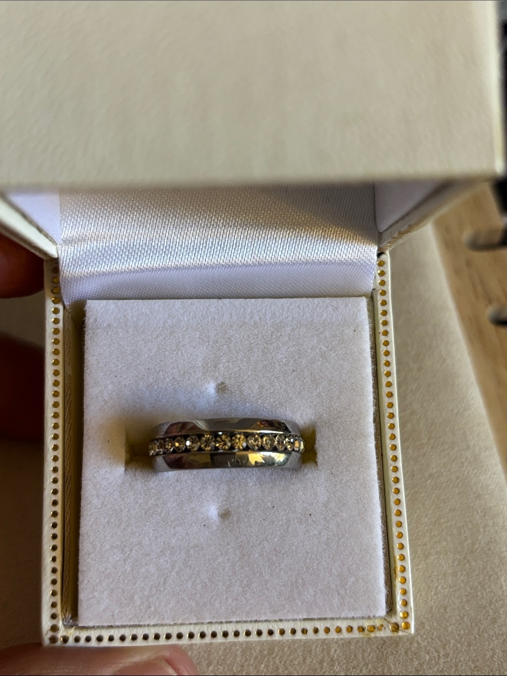 Silver-Tone Pavé Band Ring with Clear Stones